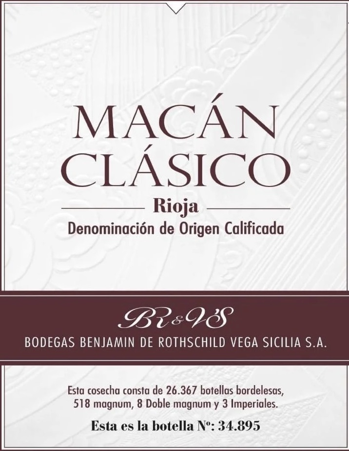 2019 Vega Sicilia Macan Clasico, Rioja DOCa, Spain